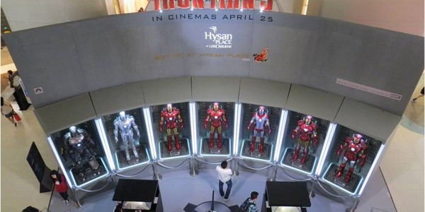 Iron Man 3 Hall of Armours at Hysan Place in Causeway Bay, Hong Kong, China. 1 May 2013, 10:53:11. Author: Ngchikit. 
Reproduced under Creative Commons Attribution Share-Alike 3.0 License, Some Rights Reserved.